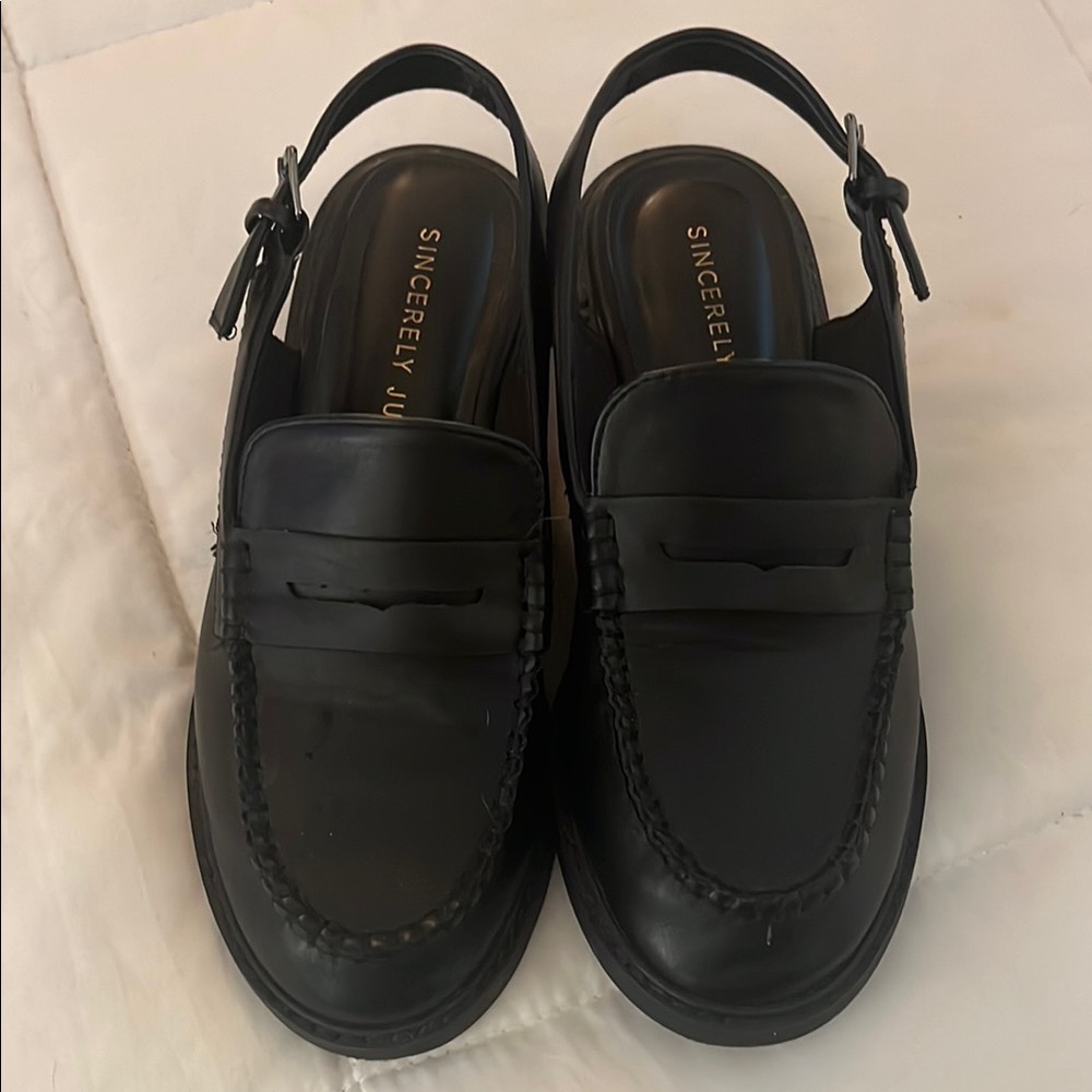 Sincerly Jules Black Slingback Penny Loafers